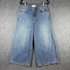 C/E By Current Elliott Extra Wide Leg Jeans Mid Wash Distressed Size 30x27 #1388